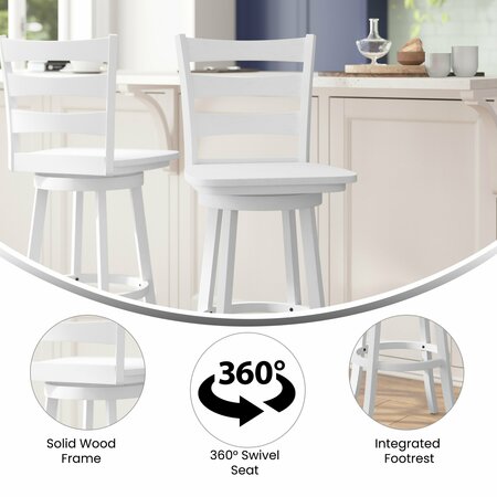 Flash Furniture Liesel Commercial Wooden Classic Ladderback Swivel Barstool w/Solid Wood Seat, Antique White Wash ES-UN-31WS-29-WH-GG